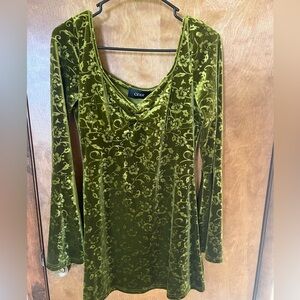 Cider Green Velvet long sleeve dress